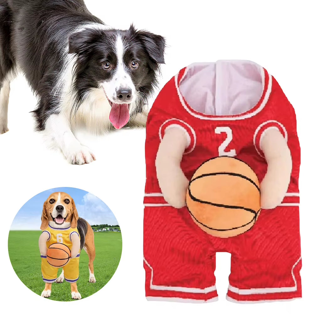 Adorable Dog Basketball Player Costume with Ball - Fun Pet Halloween Outfit for Parties and Dress-Up!