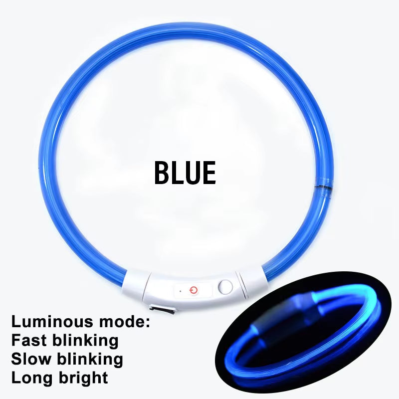 Luminous LED Rechargeable Dog Collar - 3 Modes for Night Safety & Loss Prevention - Detachable Pet Accessory