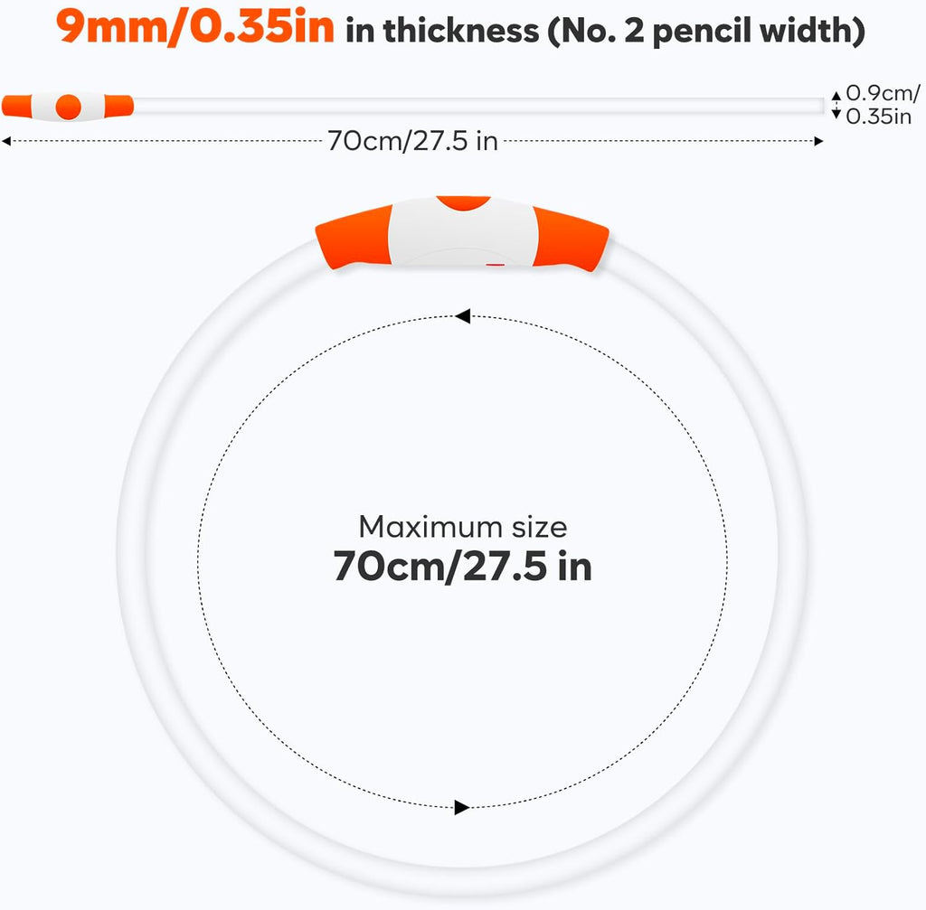 Rechargeable Waterproof Lighted Dog Collar for Enhanced Night Visibility (Orange)