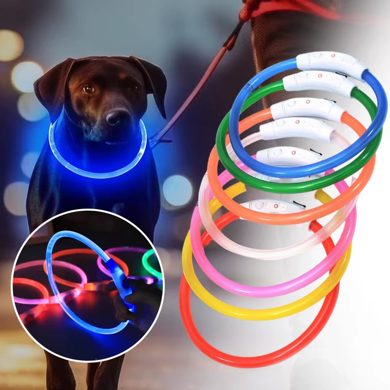 Luminous LED Rechargeable Dog Collar - 3 Modes for Night Safety & Loss Prevention - Detachable Pet Accessory