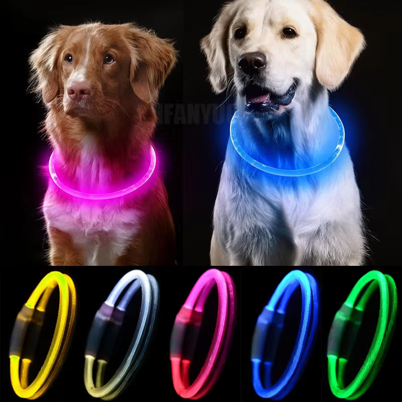Luminous LED Rechargeable Dog Collar - 3 Modes for Night Safety & Loss Prevention - Detachable Pet Accessory