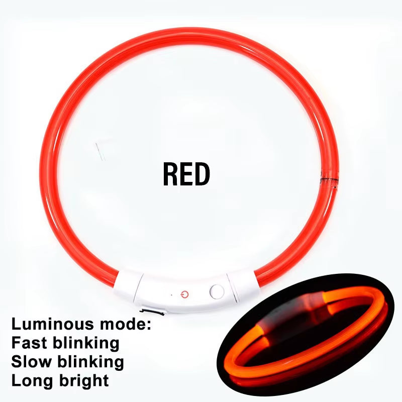 Luminous LED Rechargeable Dog Collar - 3 Modes for Night Safety & Loss Prevention - Detachable Pet Accessory