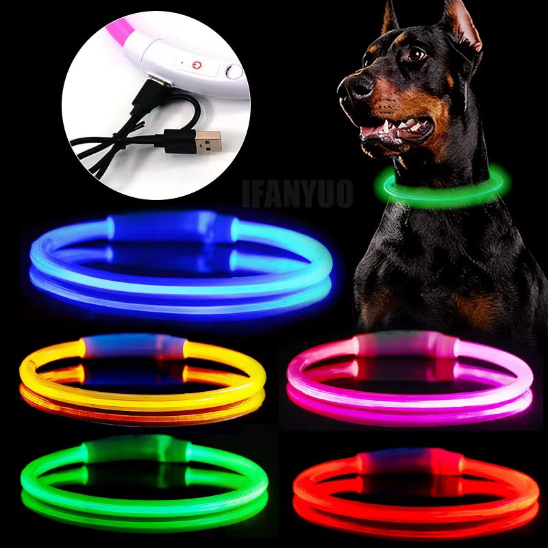 Luminous LED Rechargeable Dog Collar - 3 Modes for Night Safety & Loss Prevention - Detachable Pet Accessory