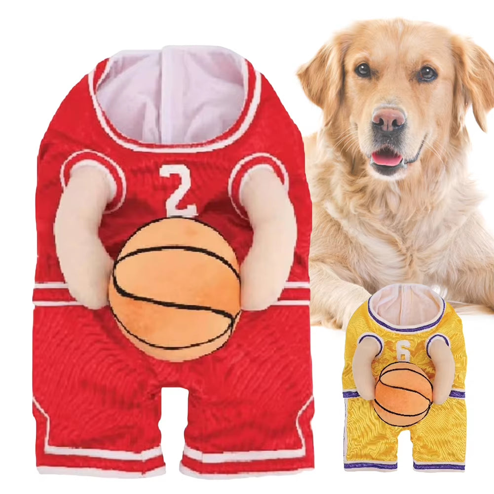Adorable Dog Basketball Player Costume with Ball - Fun Pet Halloween Outfit for Parties and Dress-Up!