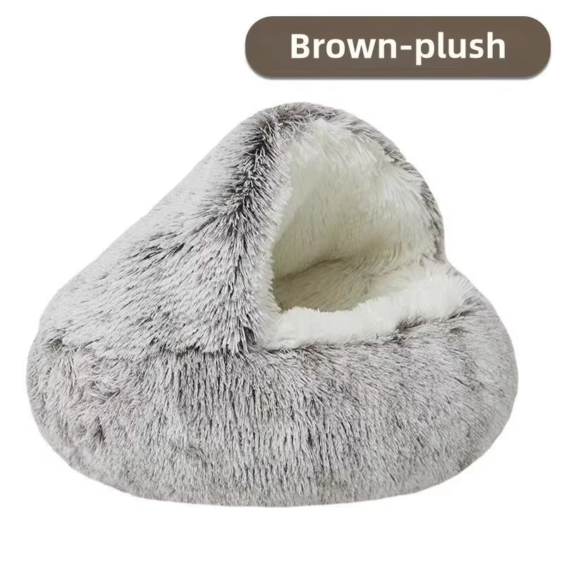 Autumn and Winter Soft Plush Pet Bed and Pet Bed Winter Warm and Cold Plush Comforter Nest Shell Cat Nest Semi-Enclosed Cat Nest