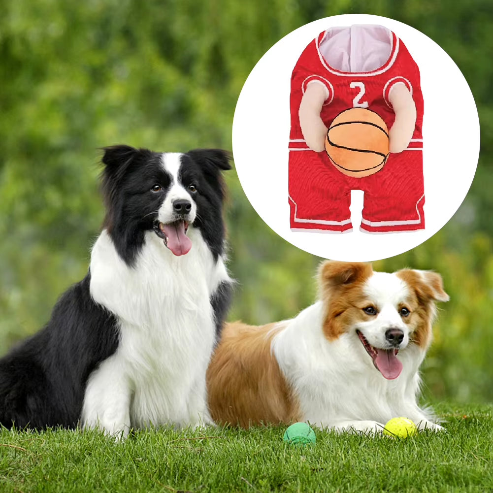 Adorable Dog Basketball Player Costume with Ball - Fun Pet Halloween Outfit for Parties and Dress-Up!