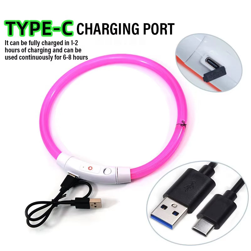 Luminous LED Rechargeable Dog Collar - 3 Modes for Night Safety & Loss Prevention - Detachable Pet Accessory